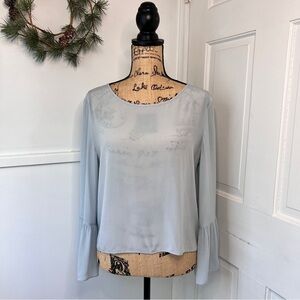 Aritzia Babaton Humbert Blue Willow Flounced Sleeve Semi-Sheer Blouse
